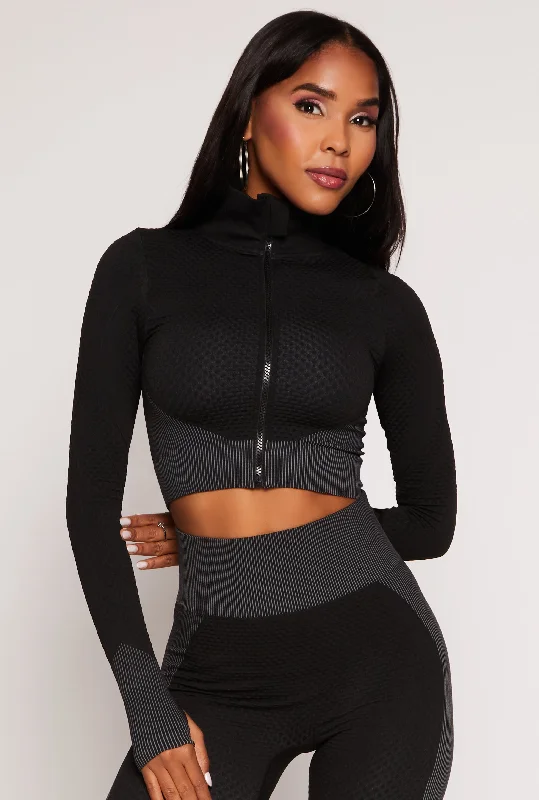 Seamless Textured Knit Zip Front Track Jacket