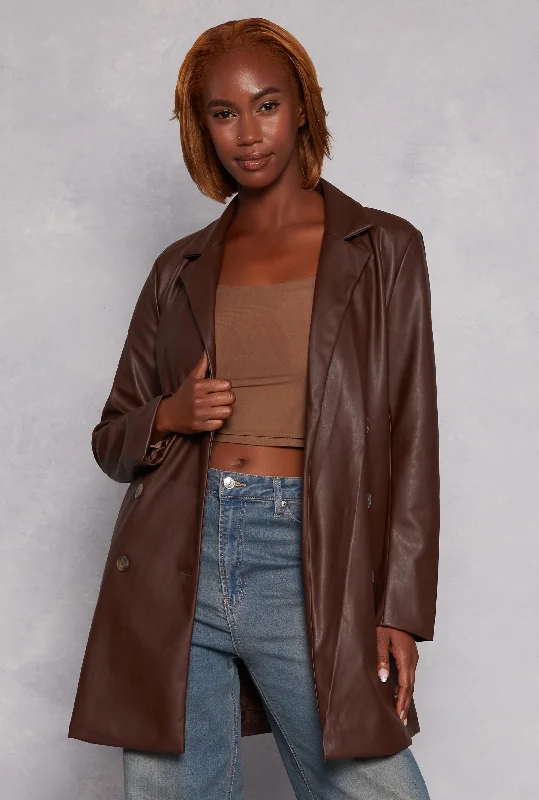 Faux Leather Tie Waist Belted Coat