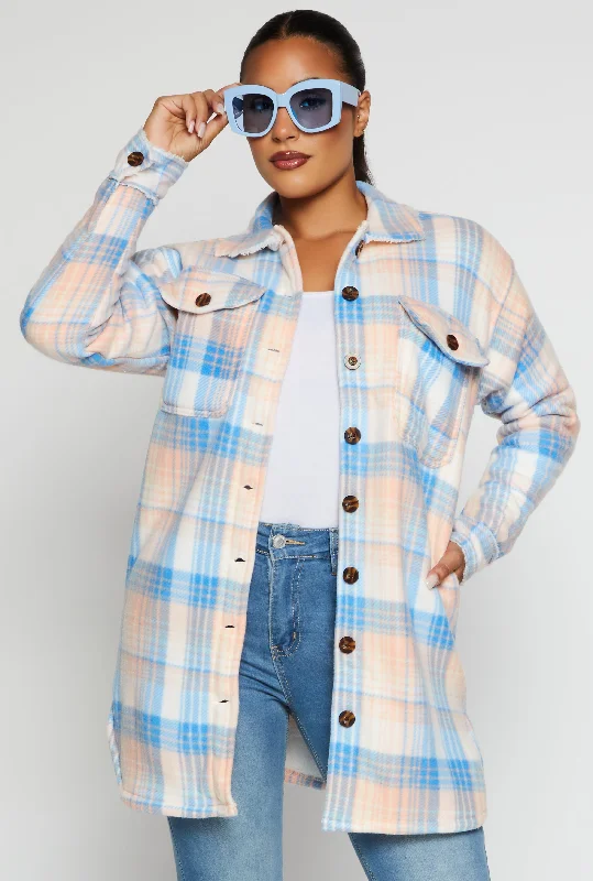 Plaid Button Front Long Shacket