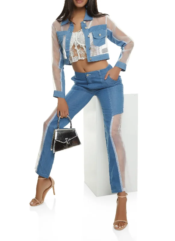 Organza Chambray Trim Cropped Shacket