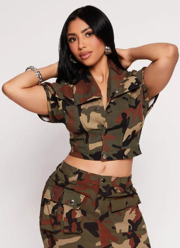 Camouflage Short Sleeve Cropped Jacket