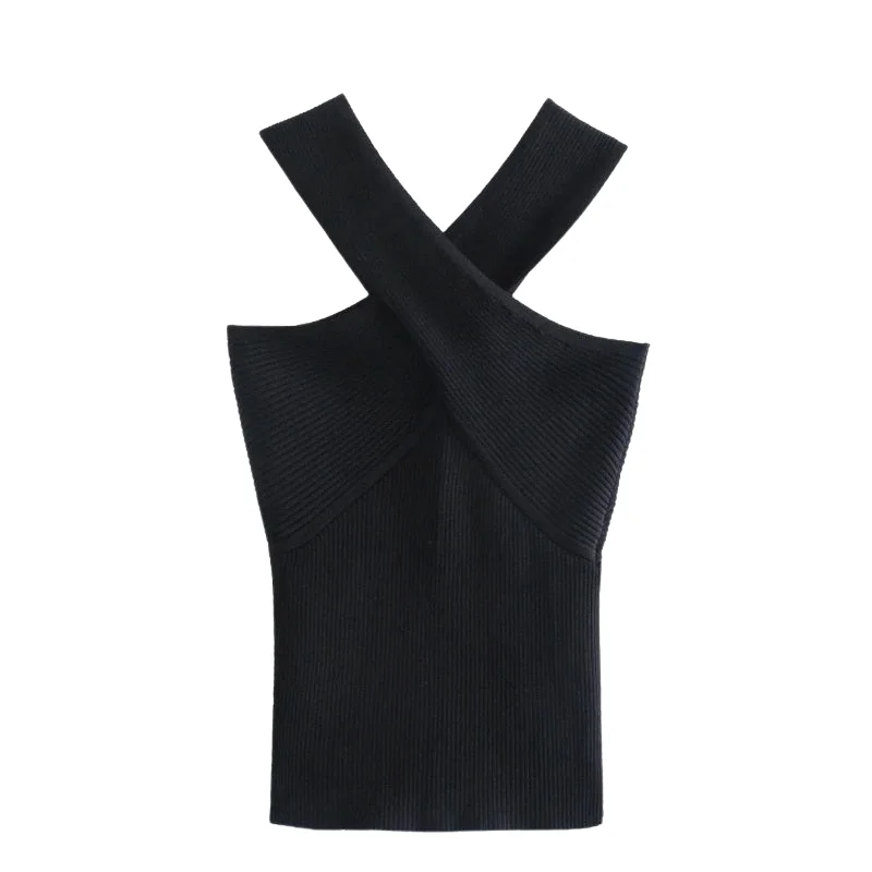 Women   Cross Strap Black Knitting Camis Tank High Street Ladies Summer Slim Crop Tops