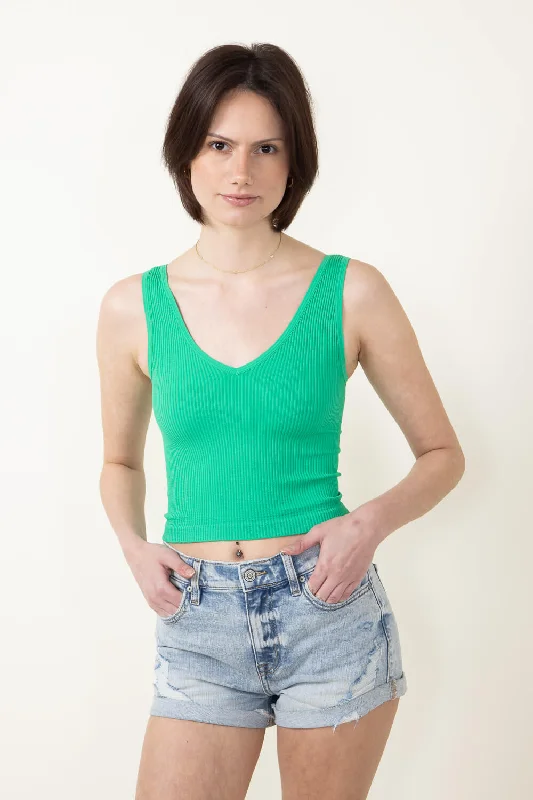 NikiBiki V Neck Ribbed Cropped Tank Top for Women in Green | NS7575-VIVIDGREEN