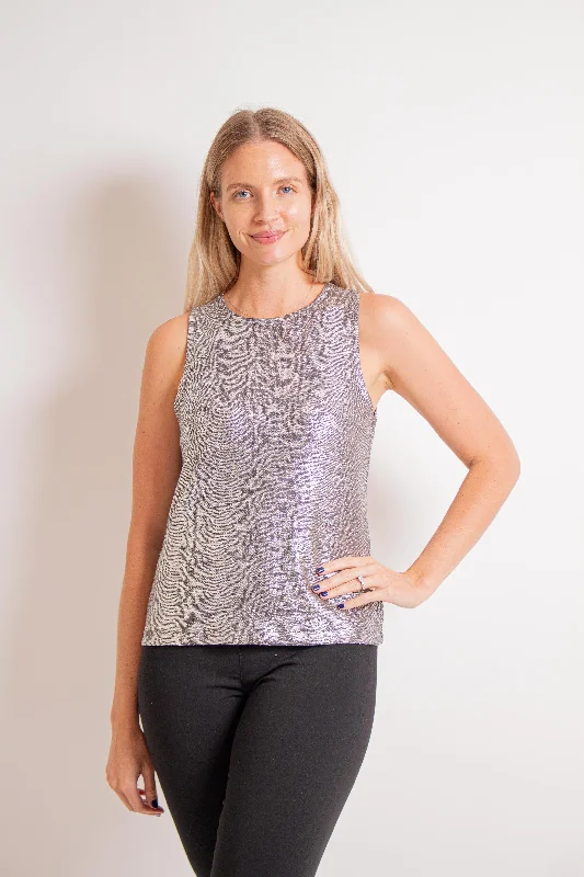 Glitter Foil - Modern Jewel Neck Tank - Gunmetal